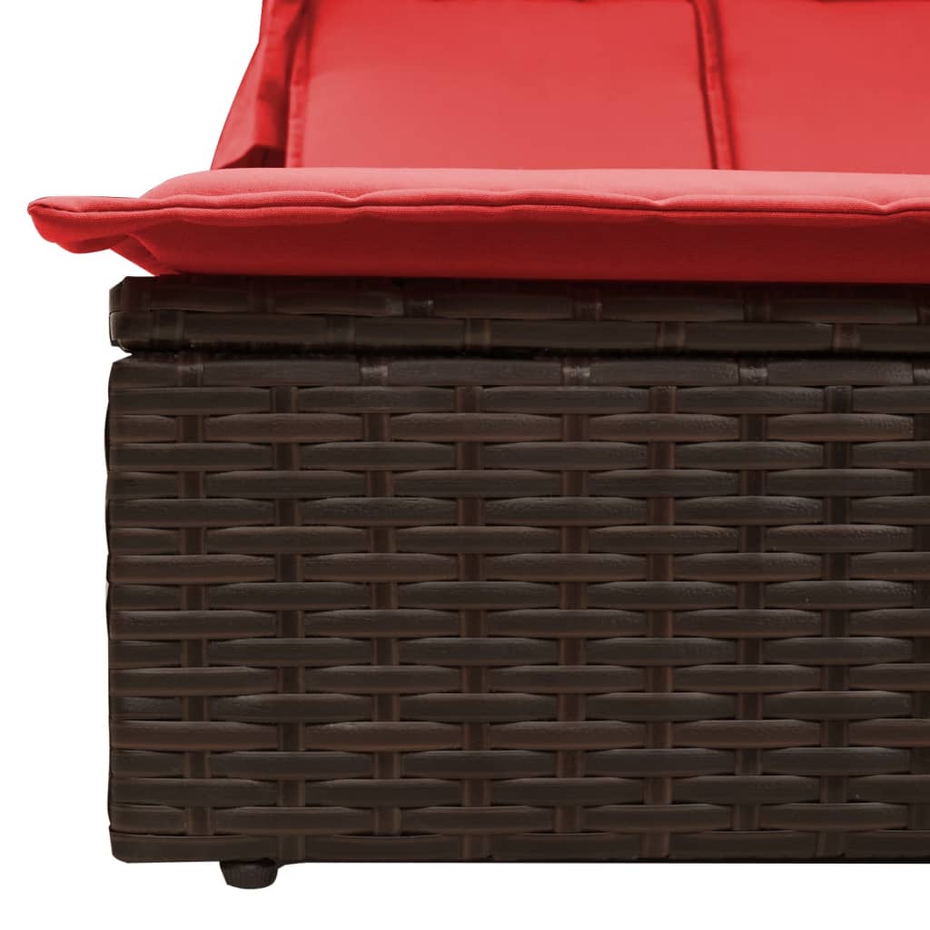Doppelte Sonnenliege mit Kissen Braun Poly Rattan