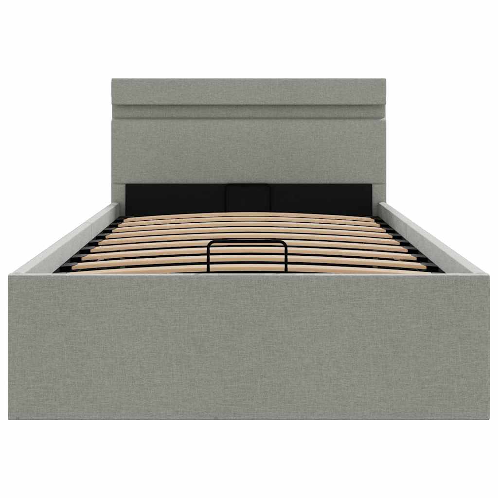 Bett mit Bettkasten Hydraulisch LED Dunkelgrau Stoff 90x200 cm