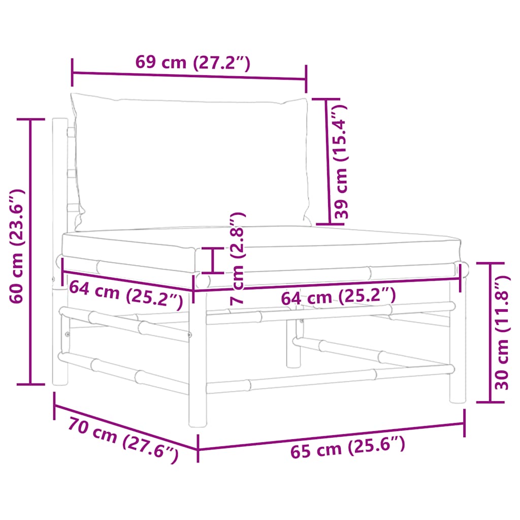 3-tlg. Garten-Lounge-Set mit Kissen Bambus