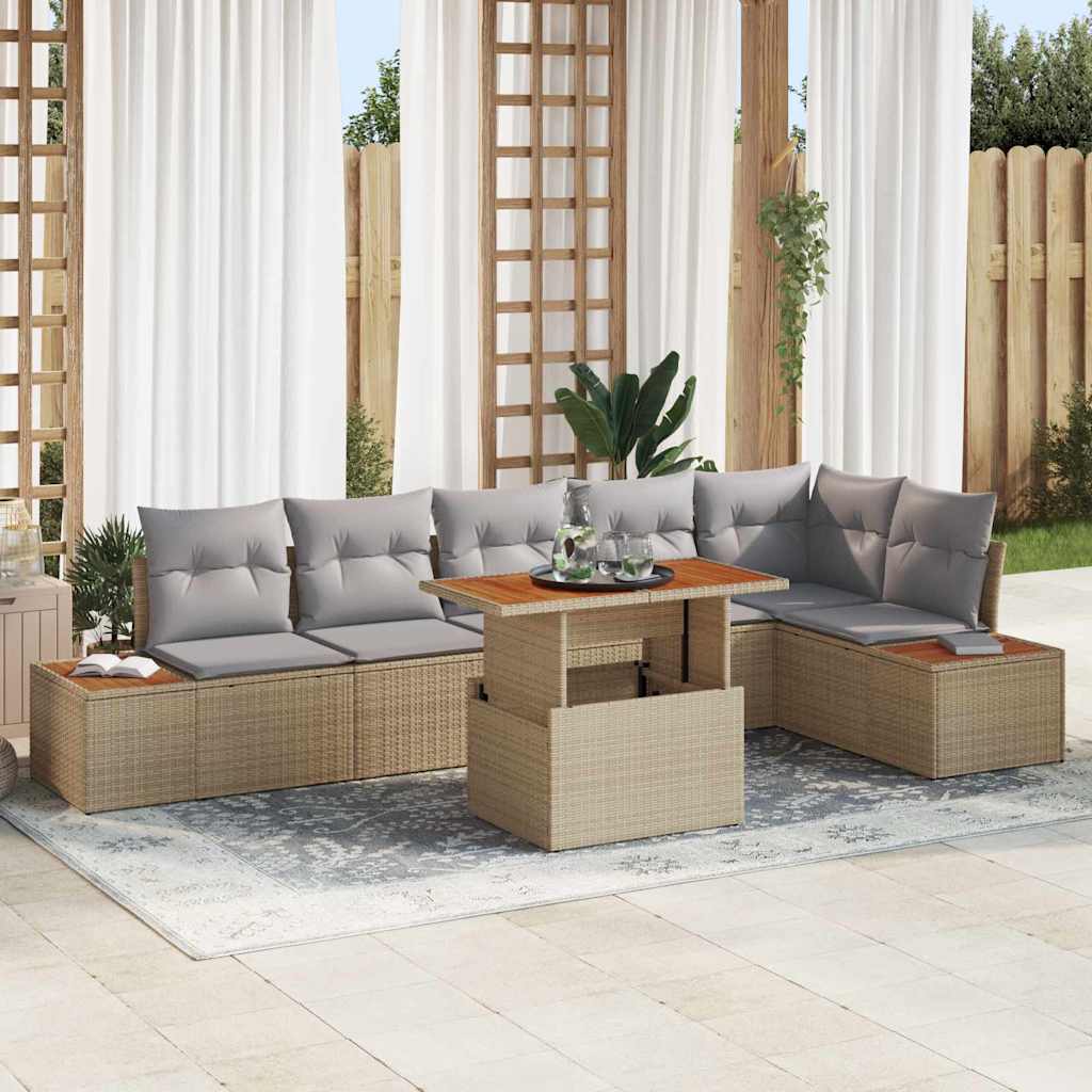 Garten Essgruppe mit Kissen 7 pcs Schwarz und Beige