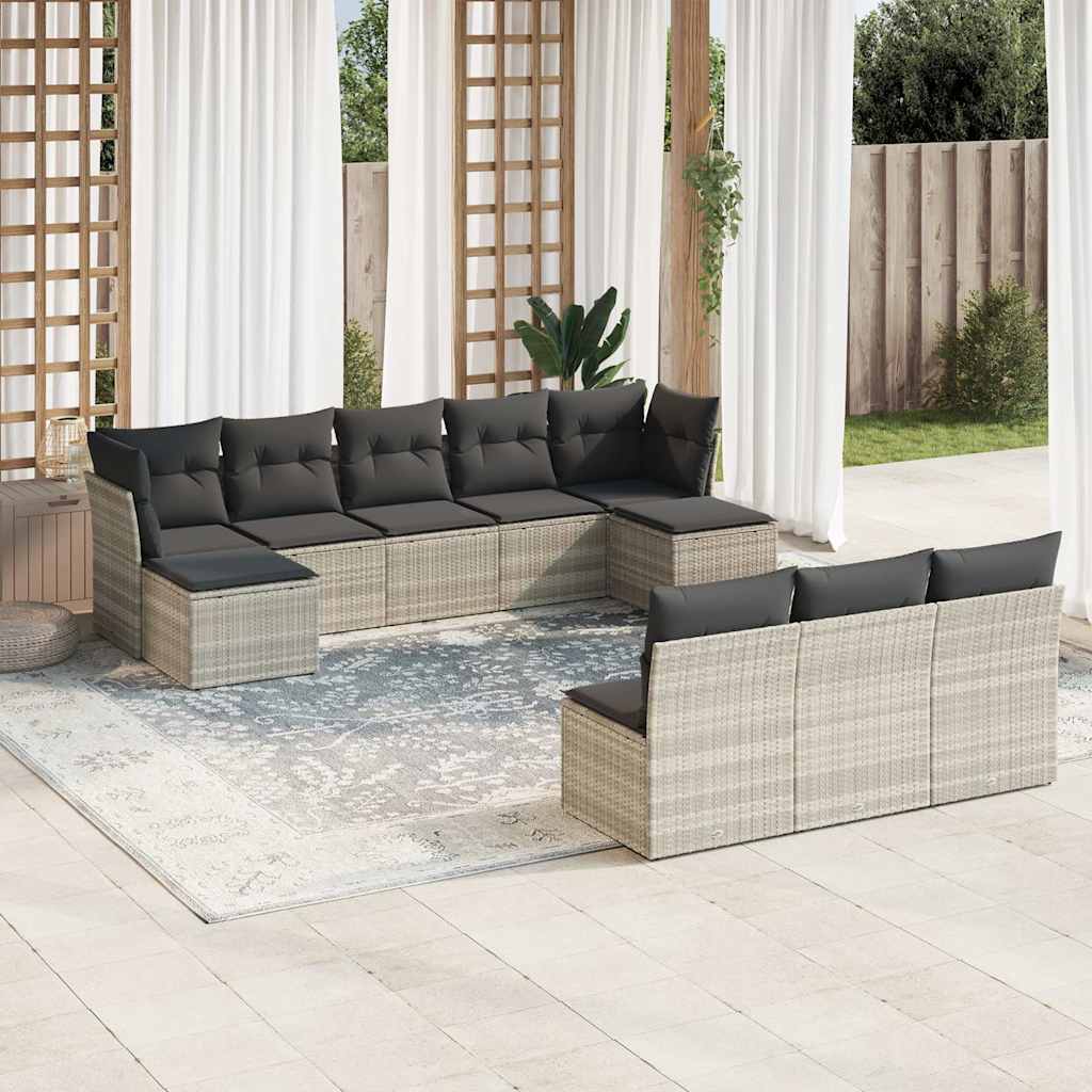 10-tlg. Garten-Sofagarnitur mit Kissen Schwarz Poly Rattan