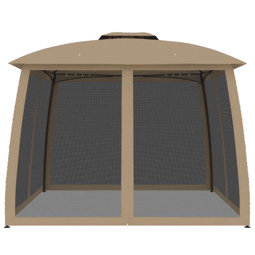 Pavillon mit Doppeldach & Netzwänden Creme 2,93x2,93 m Stahl