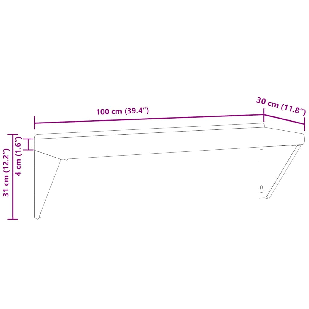 Wandregal 100x45x31 cm Silbern Edelstahl