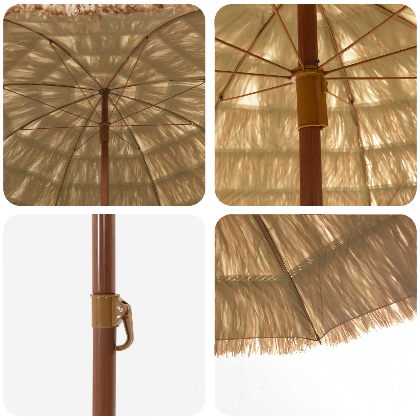 Strandparasol Natur 160 x 160 x 196 cm Polyester und Stahl