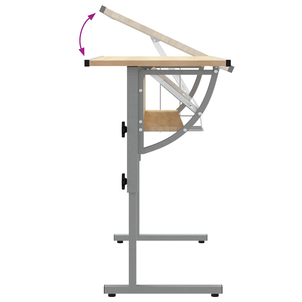 Basteltisch Weiß & Grau 110x53x(58-87) cm Holzwerkstoff & Stahl