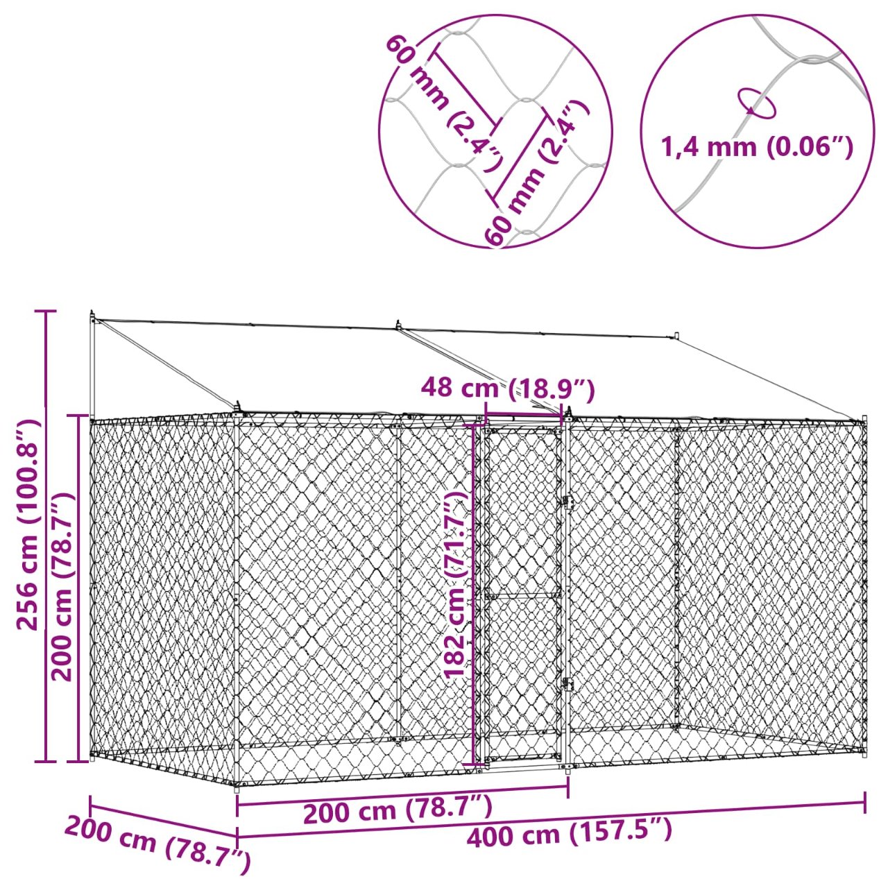Hundezwinger mit Dach und Tür Grau 2x2x2 m Verzinkter Stahl