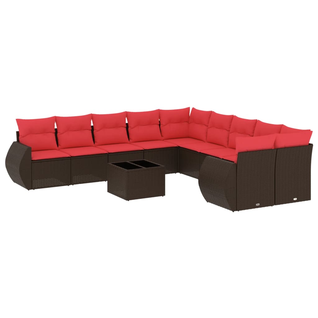 10-teiliges Gartensofa-Set mit Kissen, schwarzes Polyrattan