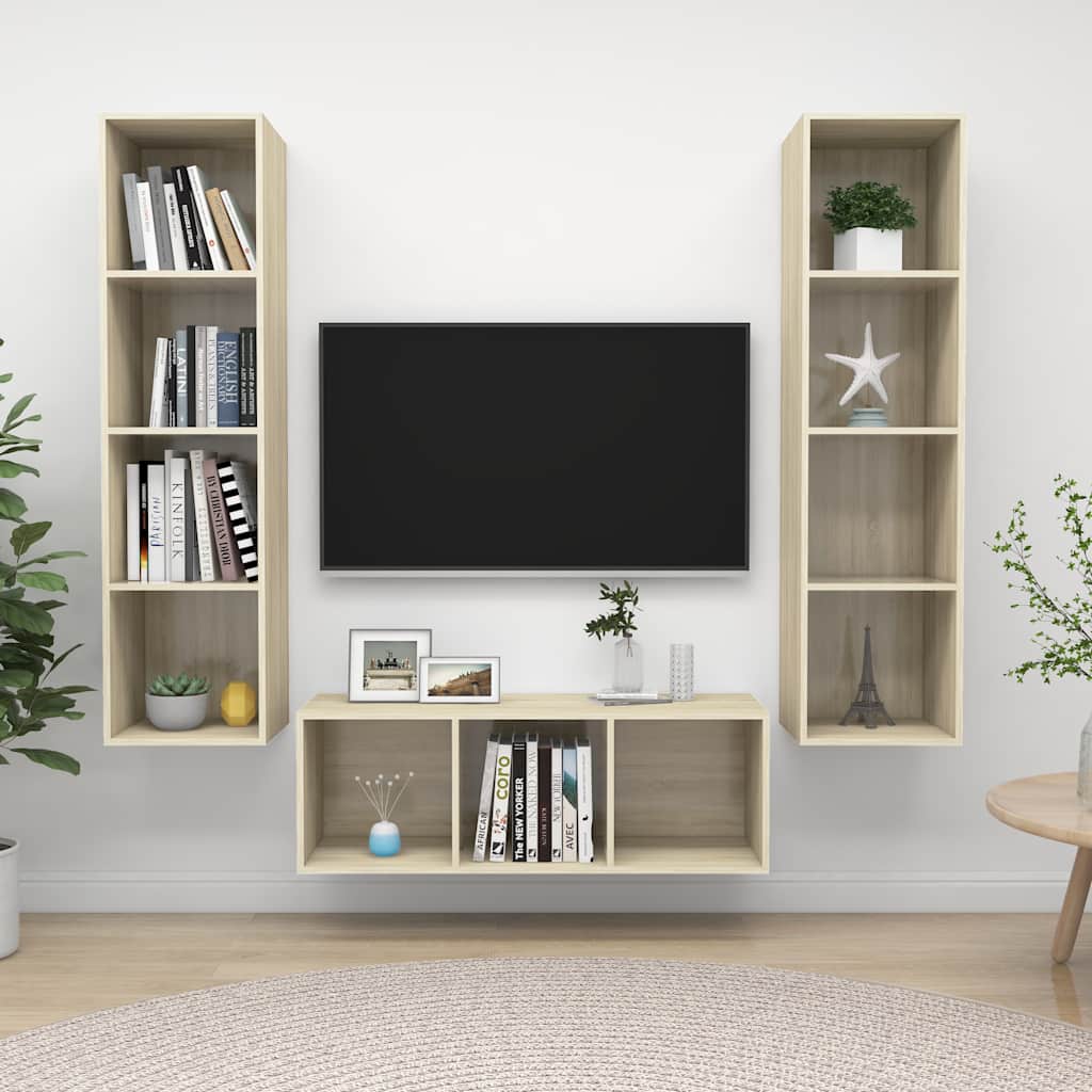 3-tlg. TV-Schrank-Set Weiß Holzwerkstoff