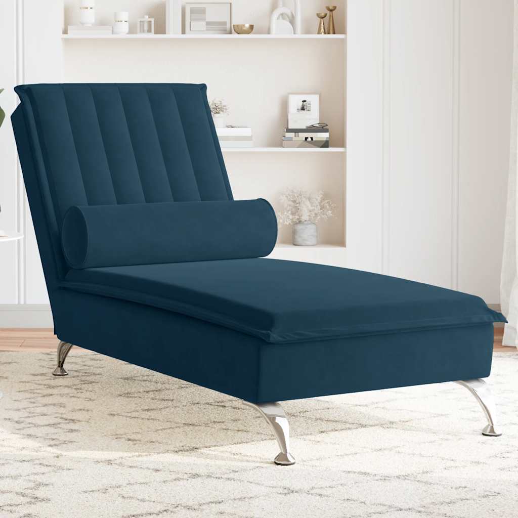 Massage-Chaiselongue mit Nackenrolle Hellgrau Samt