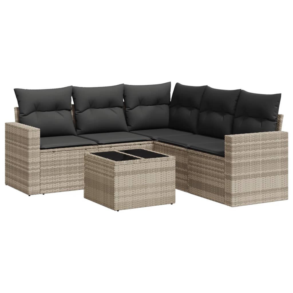 5-tlg. Garten-Sofagarnitur mit Kissen Schwarz Poly Rattan