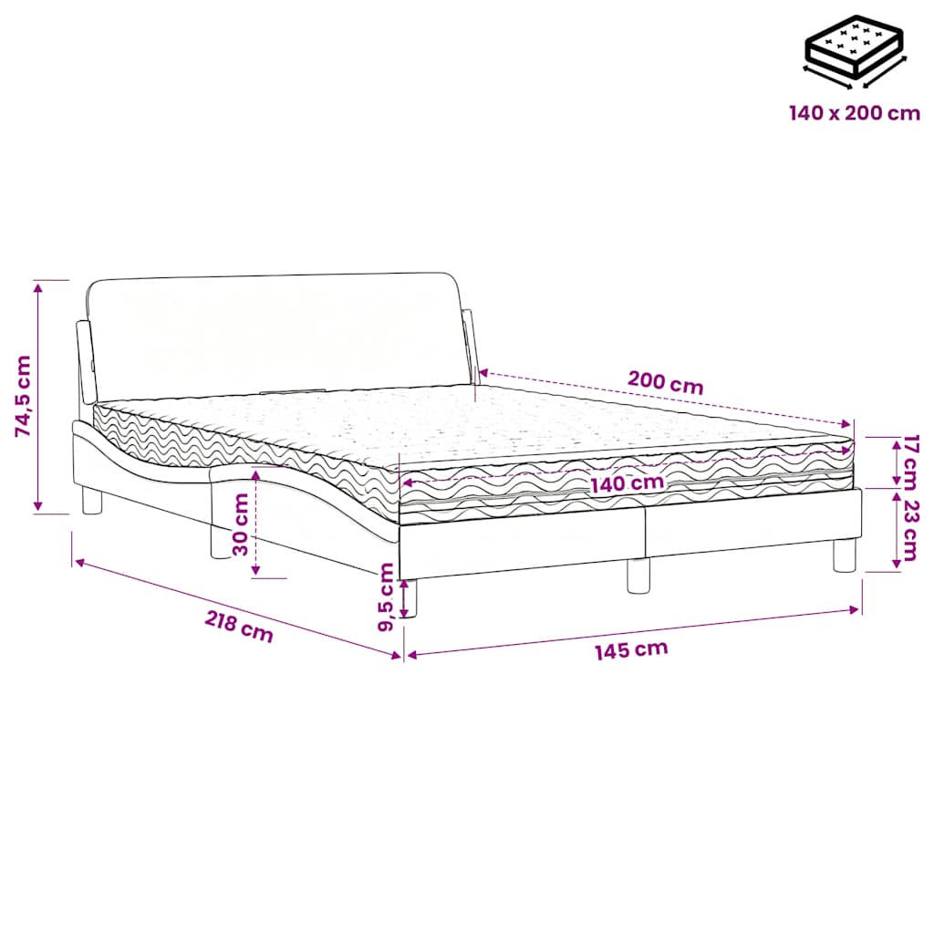 Bett mit Matratze "Dover" Hellgrau 80x200 cm Samt