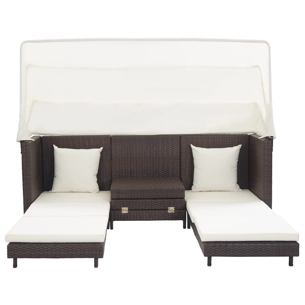 Ausziehbares 3-Sitzer-Schlafsofa mit Dach Poly Rattan Schwarz