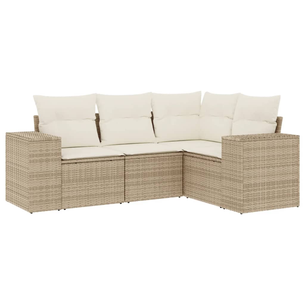 4-tlg. Garten-Sofagarnitur mit Kissen Schwarz Poly Rattan