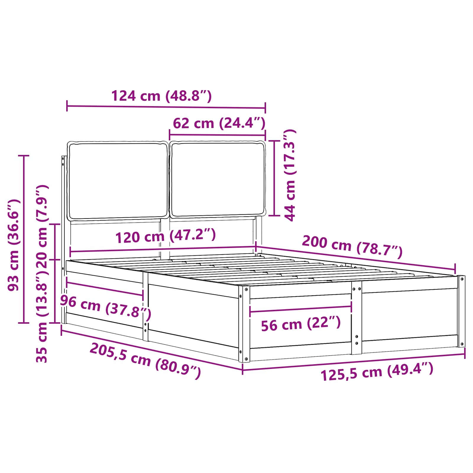 Bettgestell mit gepolstertem Kopfteil Hellgrau 200 x 200 cm