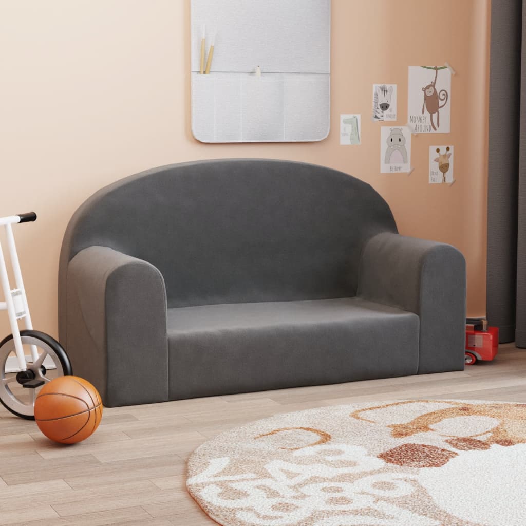 Kindersofa Hellgrau mit Sternen Weich Plüsch