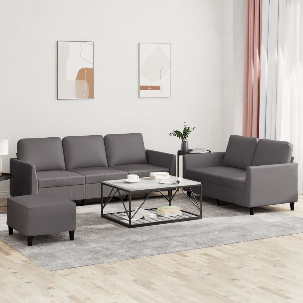 3-tlg. Sofagarnitur mit Kissen Creme Kunstleder