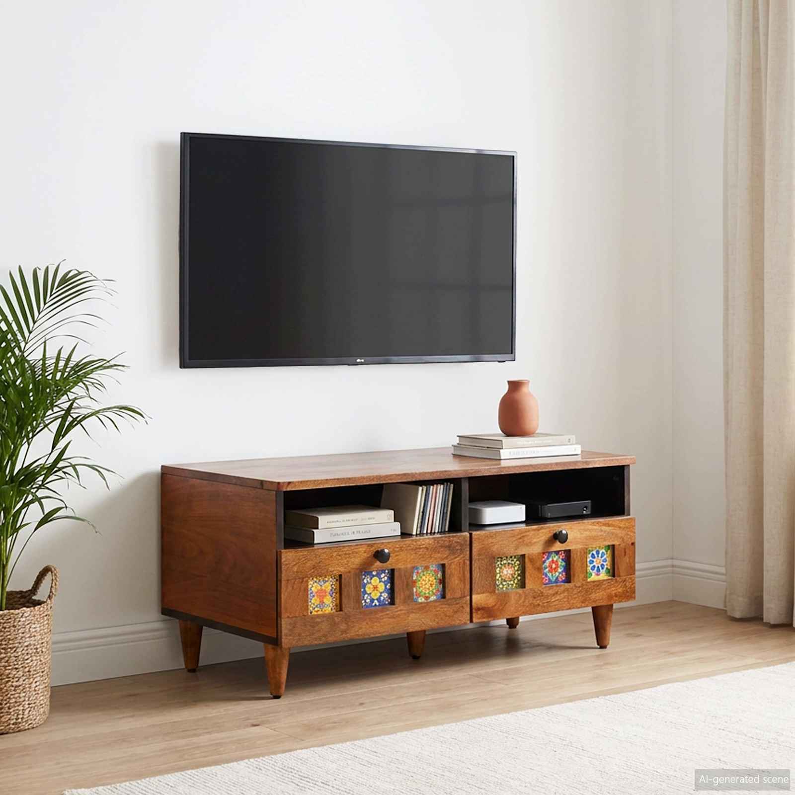 TV-Schränk mit Regal Walnuss 70 x 33 x 46 cm Massivholz Mango
