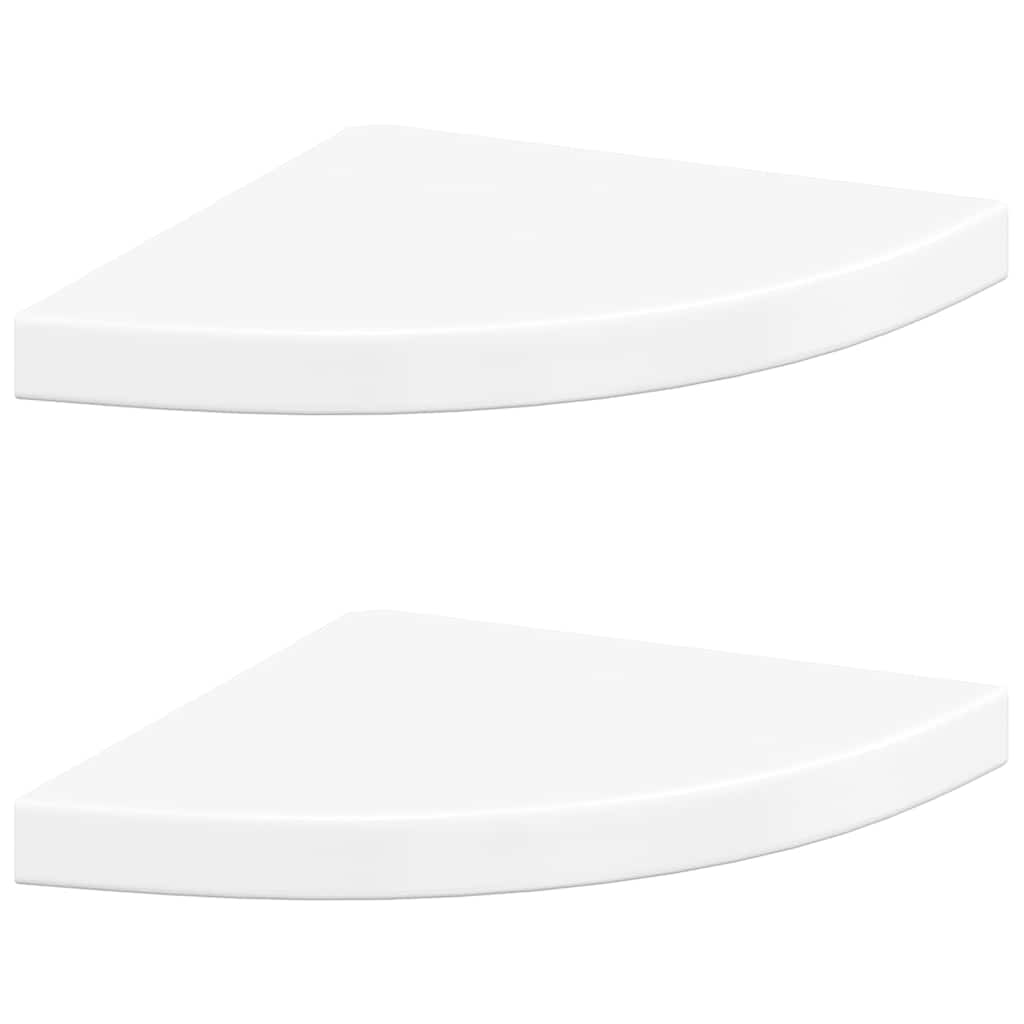 Schwebende Eckregale 2 Stk. Hochglanz-Weiß 25x25x3,8 cm MDF