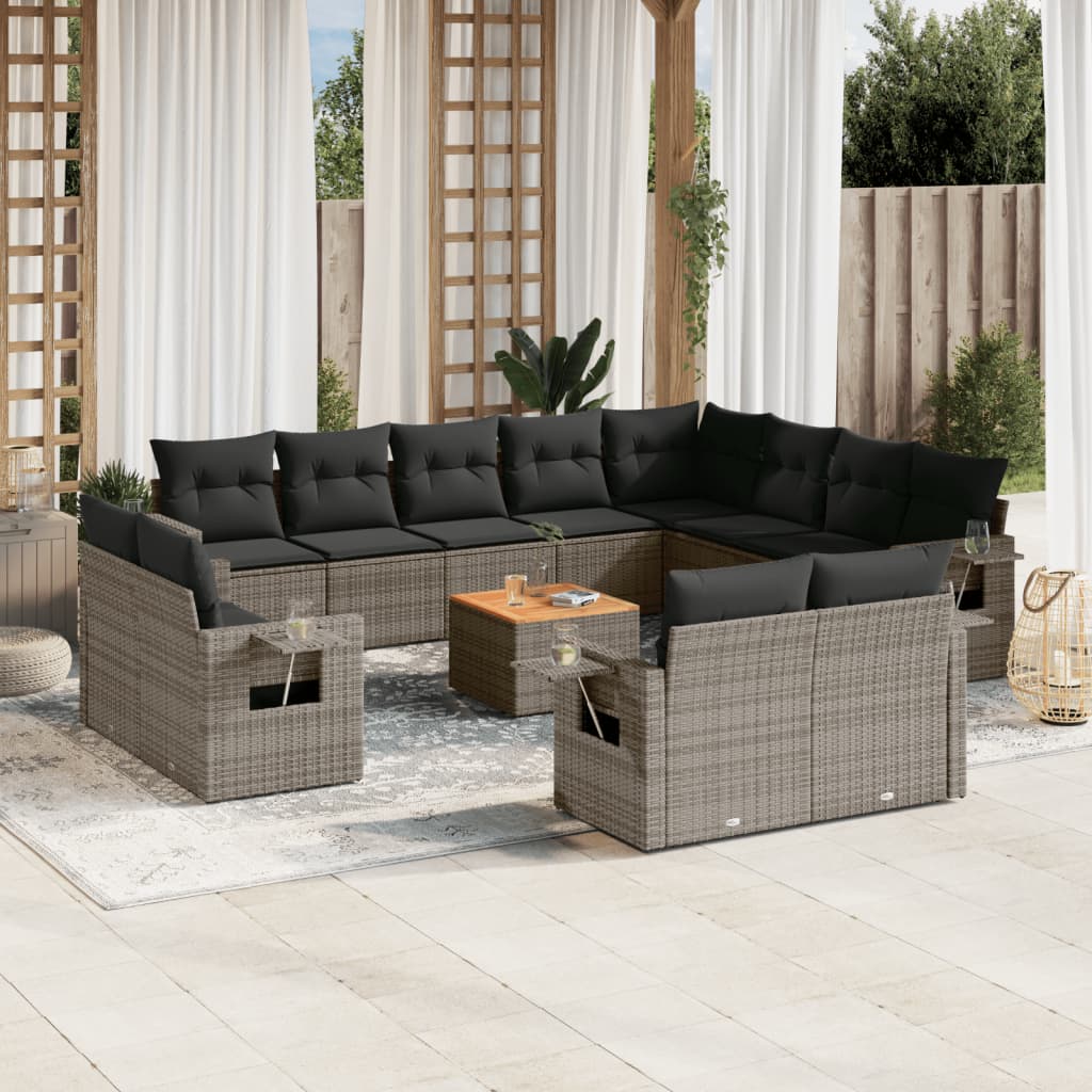 13-tlg. Garten-Sofagarnitur mit Kissen Schwarz Poly Rattan