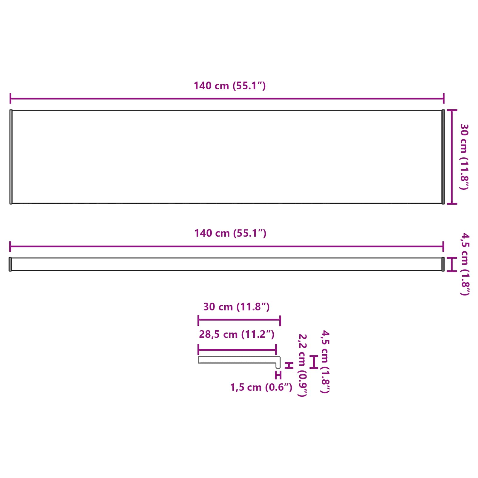Fensterbank Weiß 60 x 10 x 4,5 cm PVC