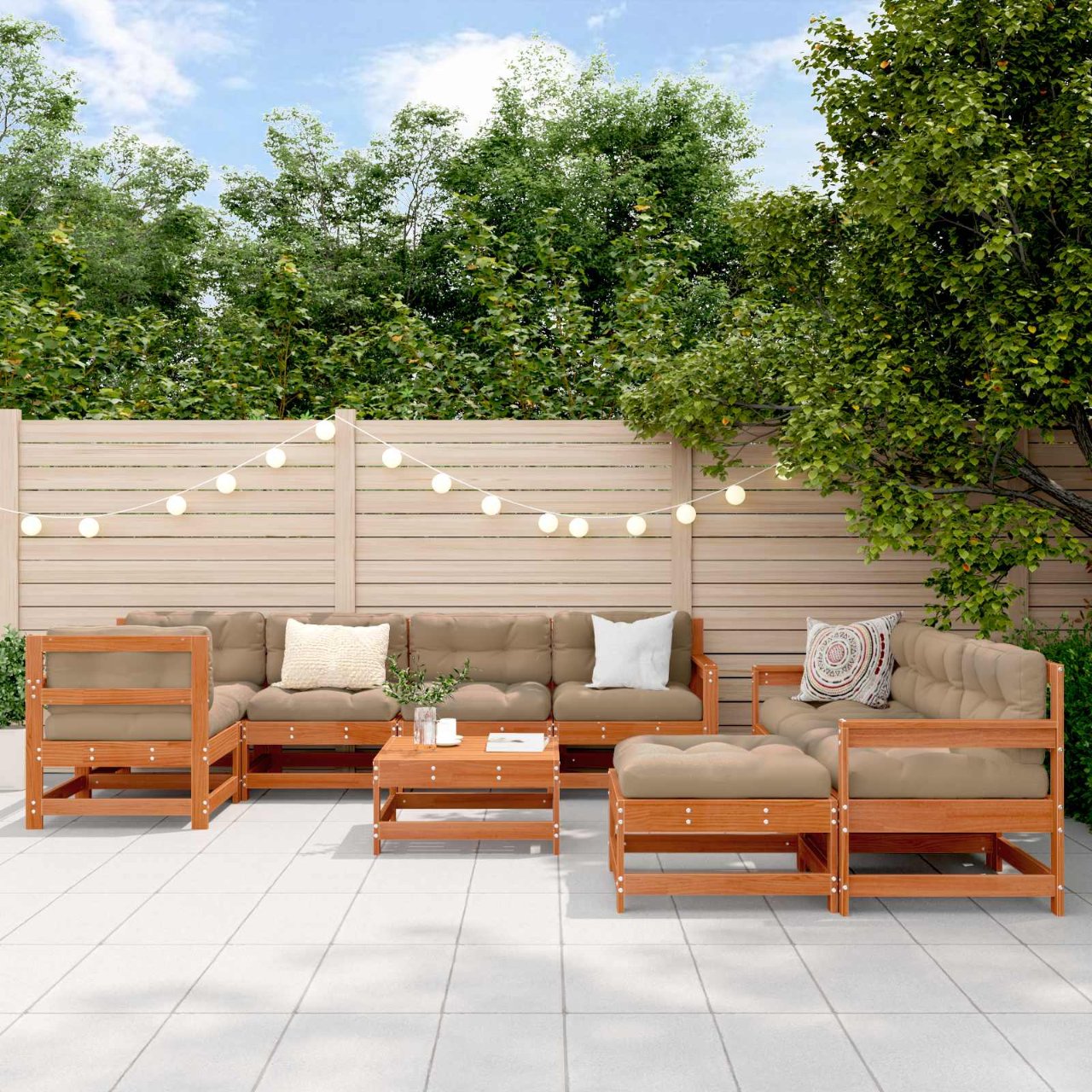 10-tlg. Garten-Lounge-Set mit Kissen Schwarz Massivholz