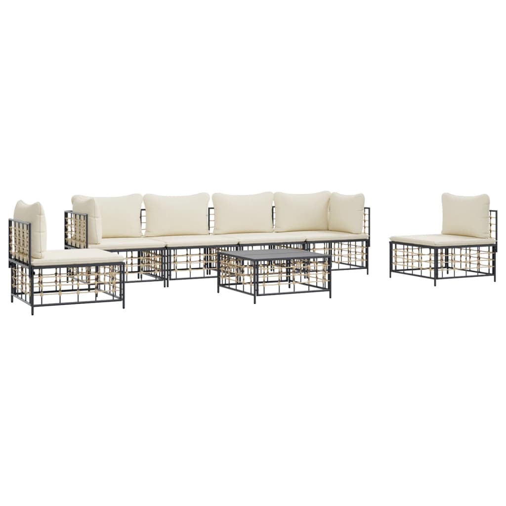 6-tlg. Garten-Lounge-Set mit Kissen Anthrazit Poly Rattan