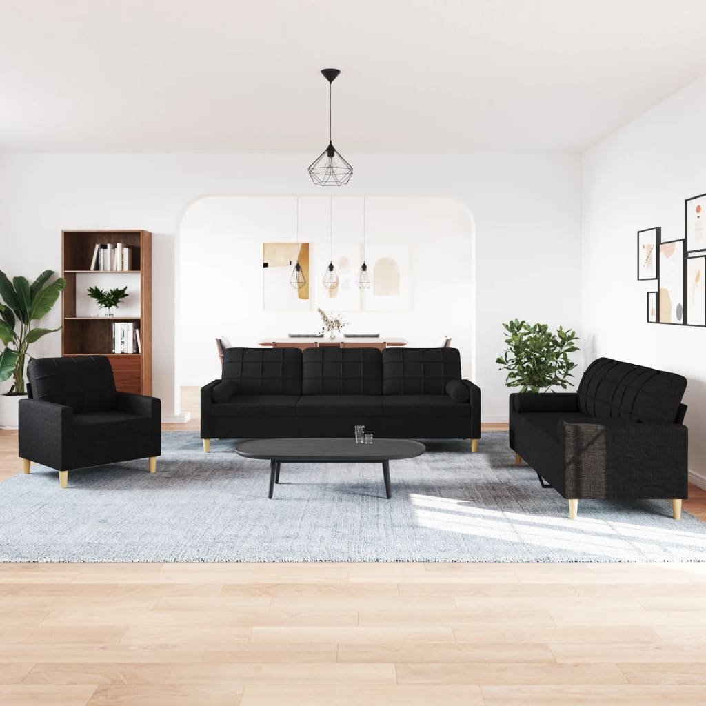 3-tlg. Sofagarnitur Hellgrau Stoff
