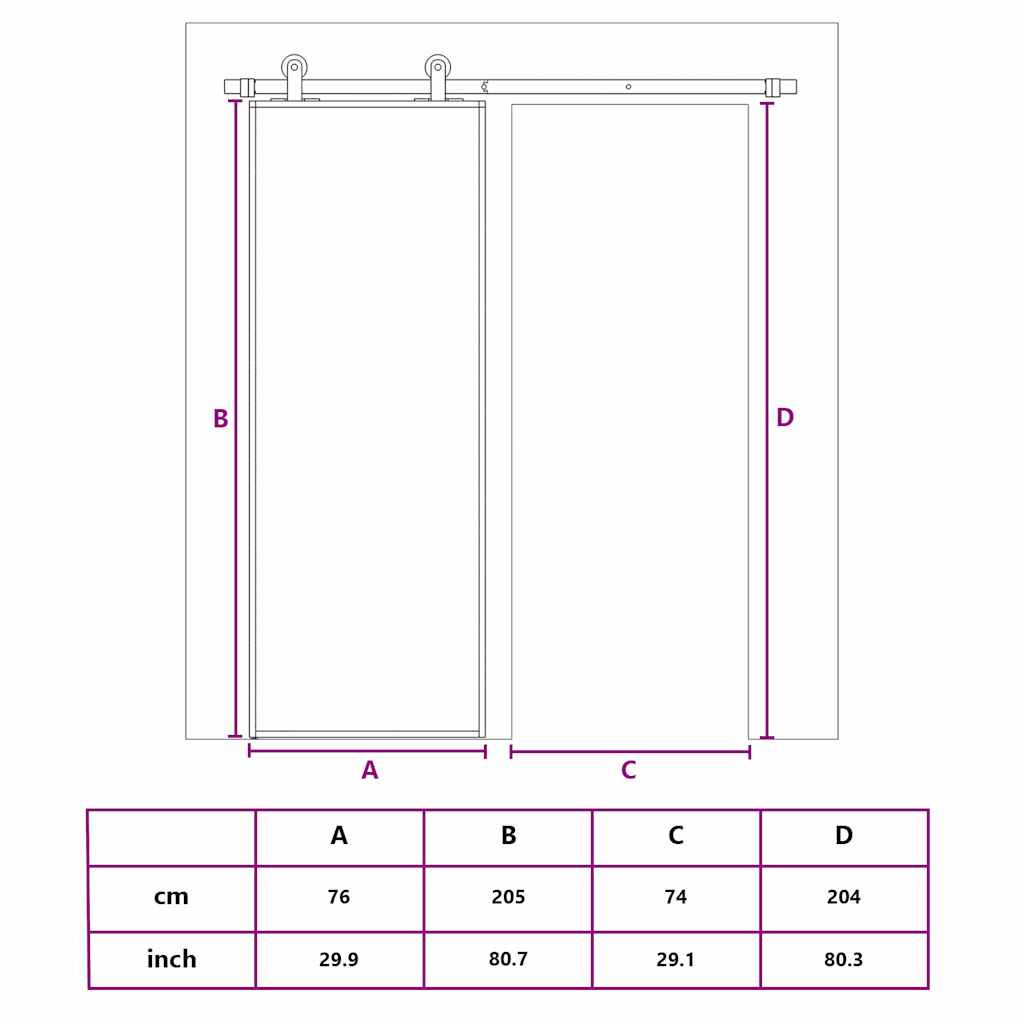 Schiebetür Aluminium und ESG Glas 90x205 cm Schwarz