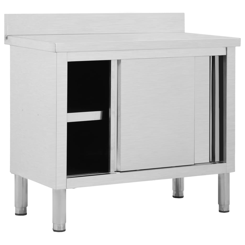 Arbeitsschränke mit Schiebetüren 2 Stk. 200x50x(95-97) cm Edelstahl