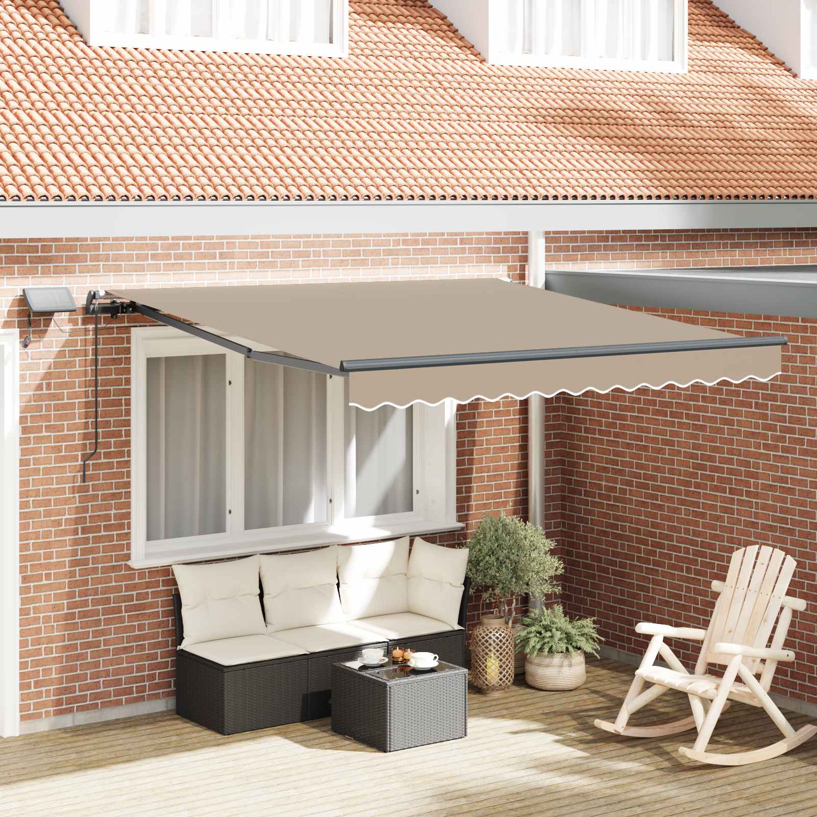 Markise Manuell Einziehbar mit LED 300x250 cm Blau und Weiß