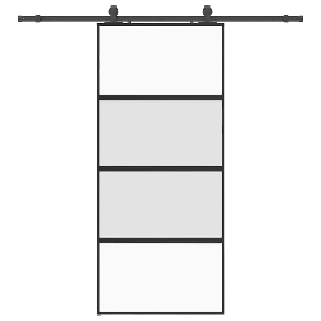 Schiebetür mit Beschlag Schwarz 76x205 cm ESG-Glas
