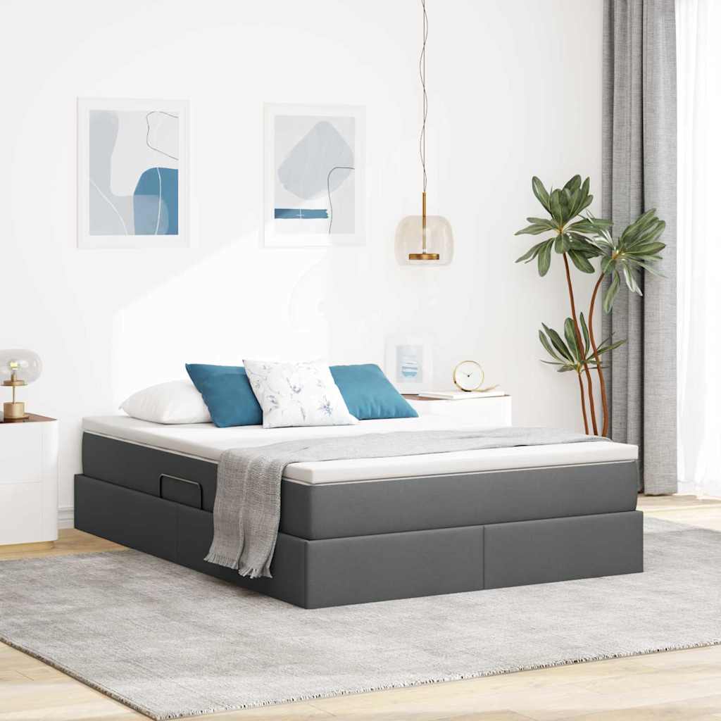 Aufbewahrungsbett mit Matratze Hellgrau 90 x 190 cm Polyester