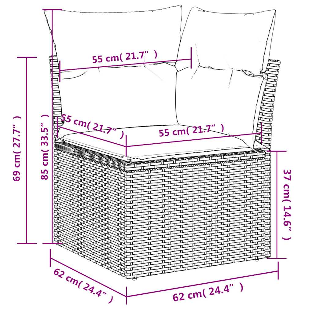 10-teiliges Gartensofa-Set mit Kissen, schwarzes Polyrattan