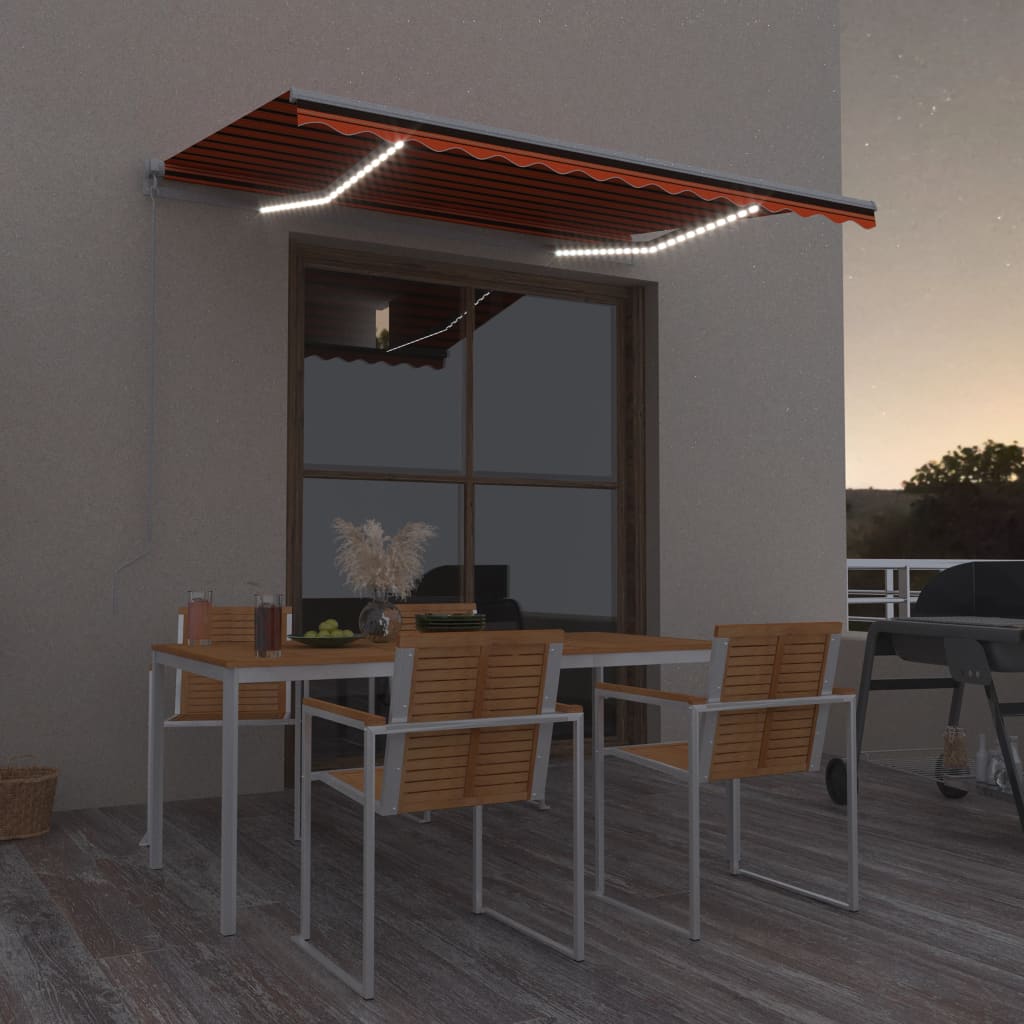 Markise Manuell Einziehbar mit LED 300x250 cm Blau und Weiß