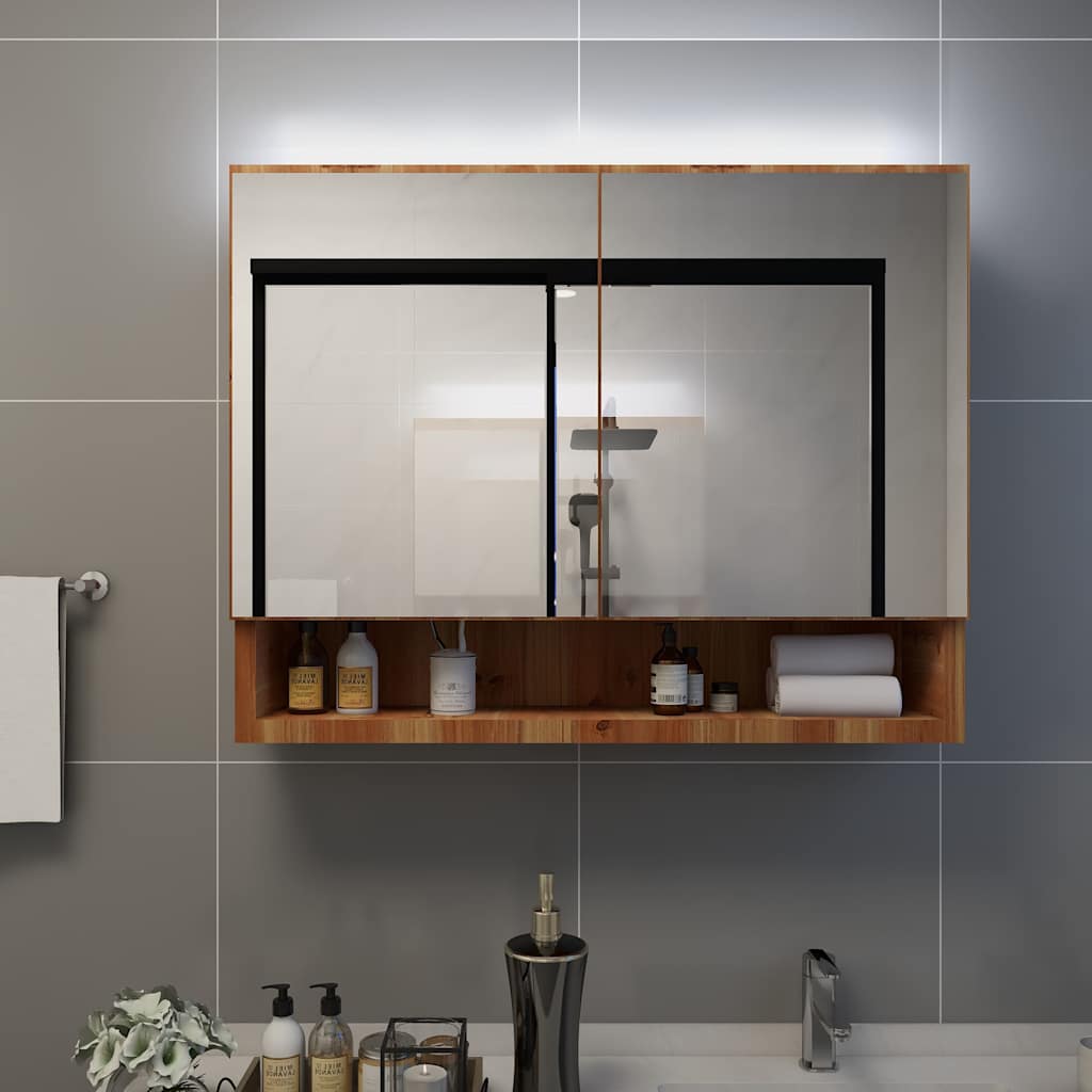 LED-Bad-Spiegelschrank Weiß 80x15x60 cm MDF