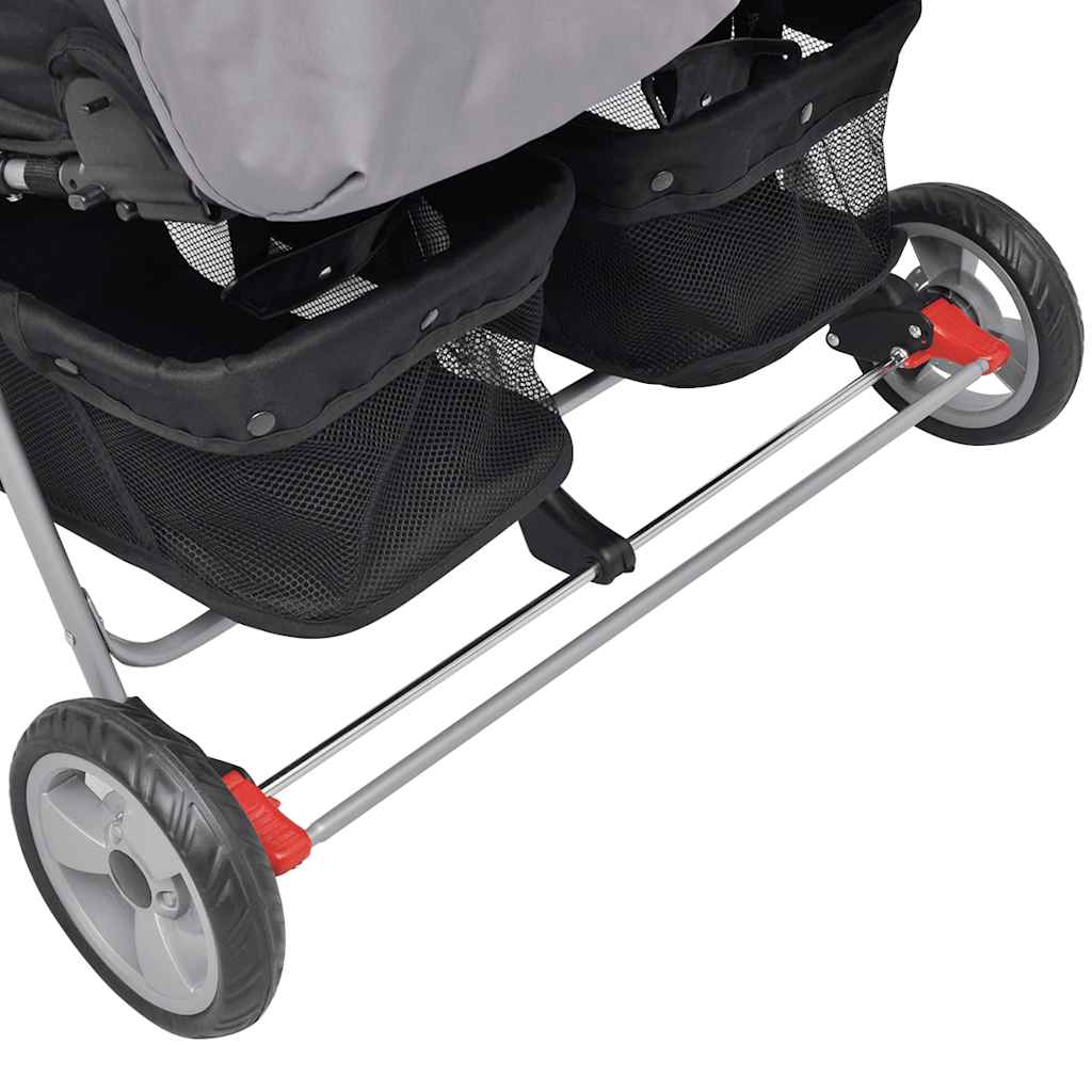 Zwillingskinderwagen Stahl Rot und Schwarz