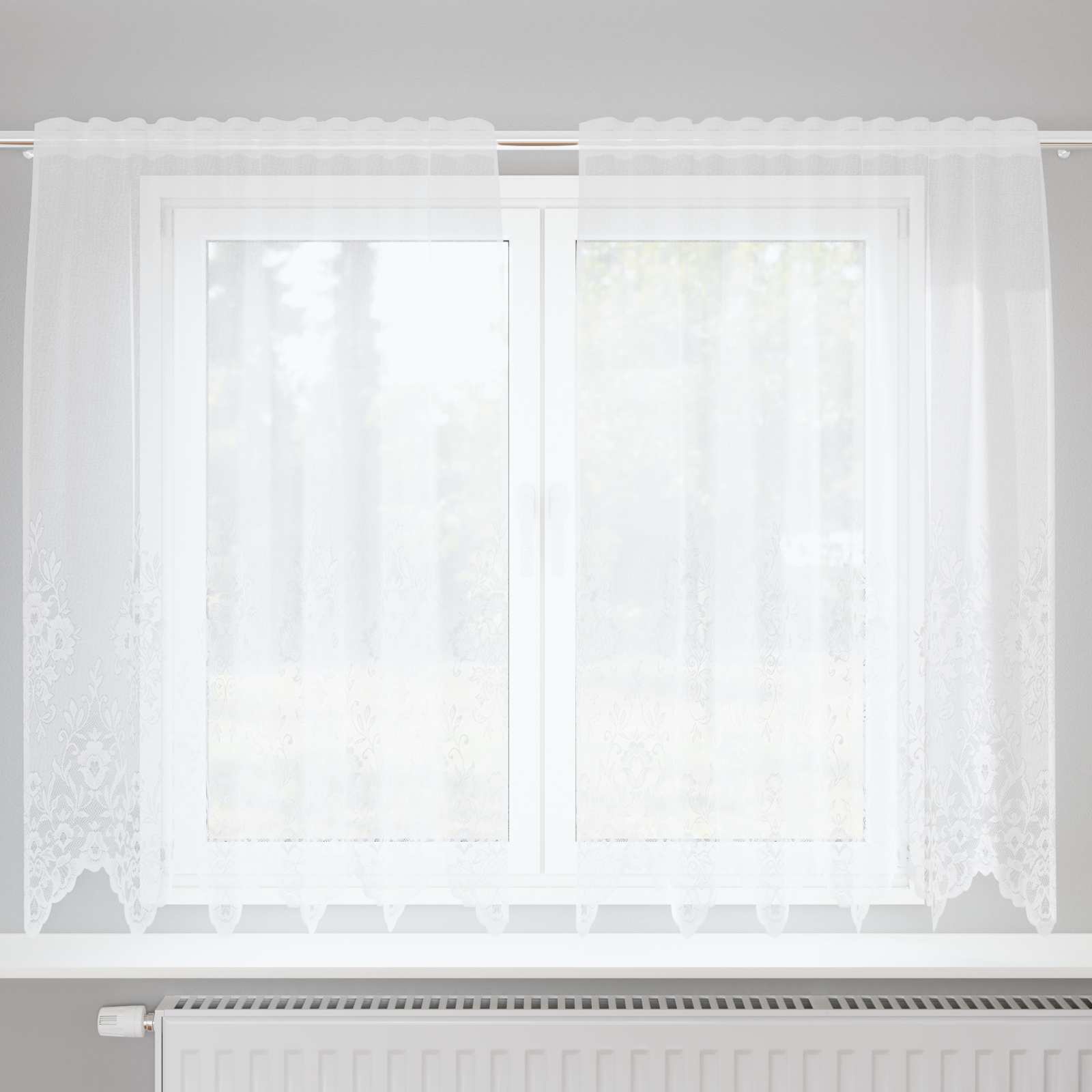 Spitzenvorhang mit Vorhängen Floral Weiß 80 x 150 cm Polyester