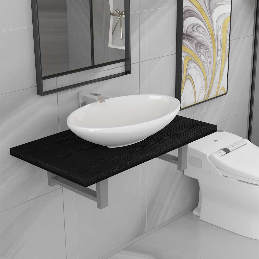 2-tlg. Badmöbel-Set Keramik Weiß