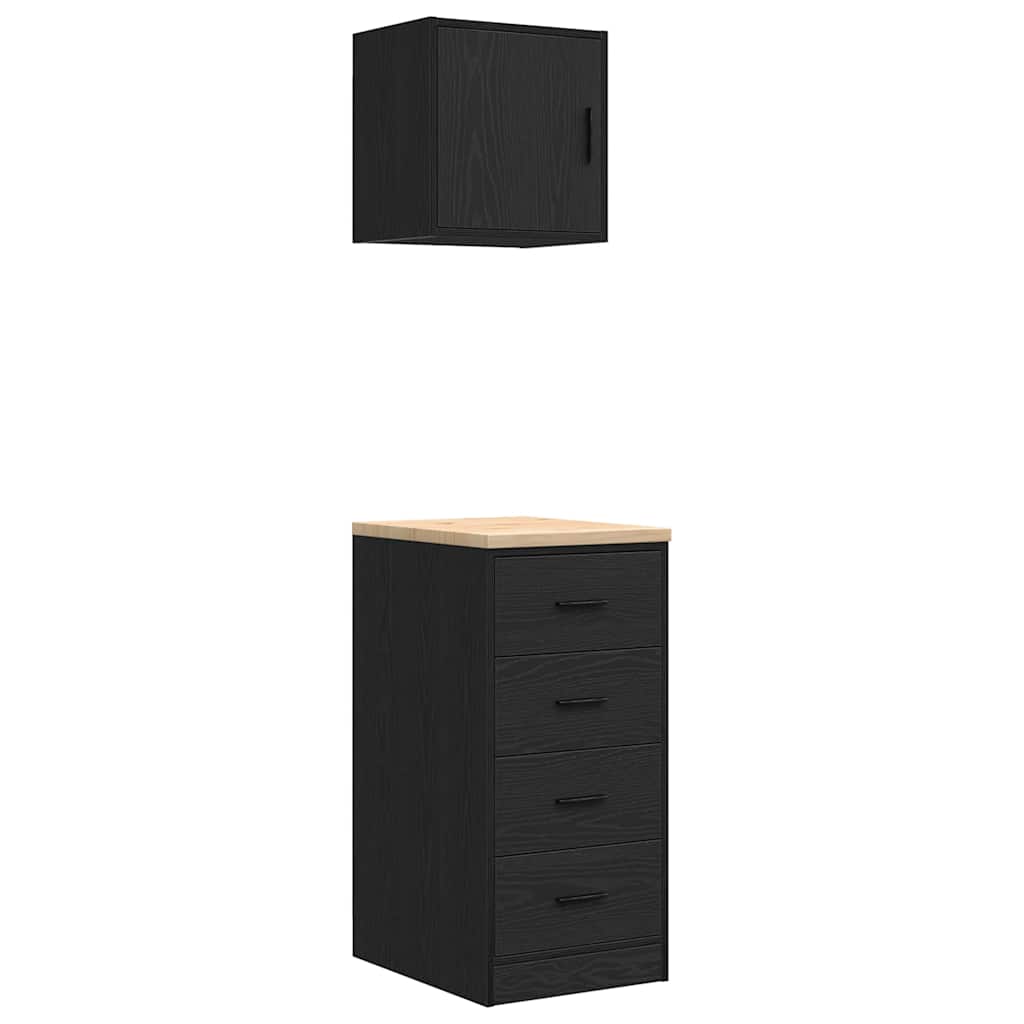 Garagenschränke 2 Stk. Schwarz Holzwerkstoff
