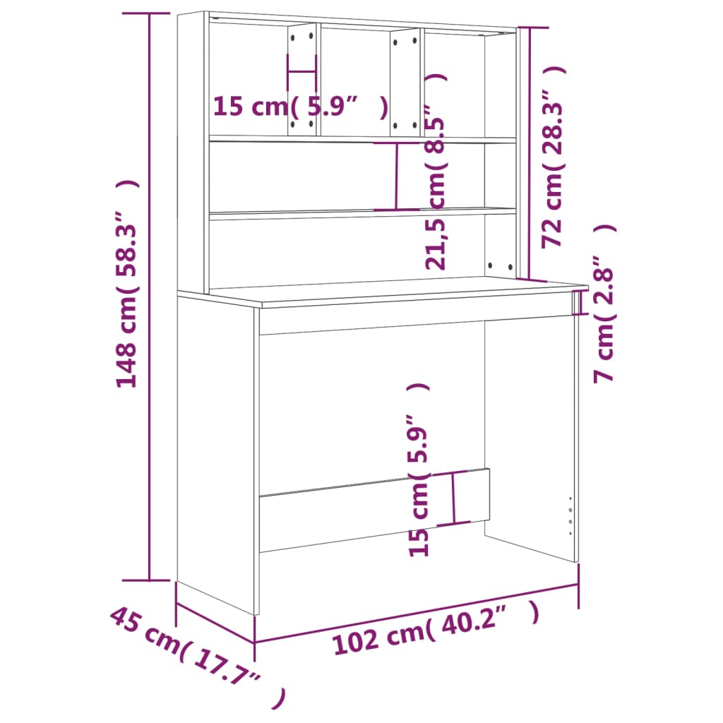 Schreibtisch mit Regal Weiß 102x45x148 cm Holzwerkstoff