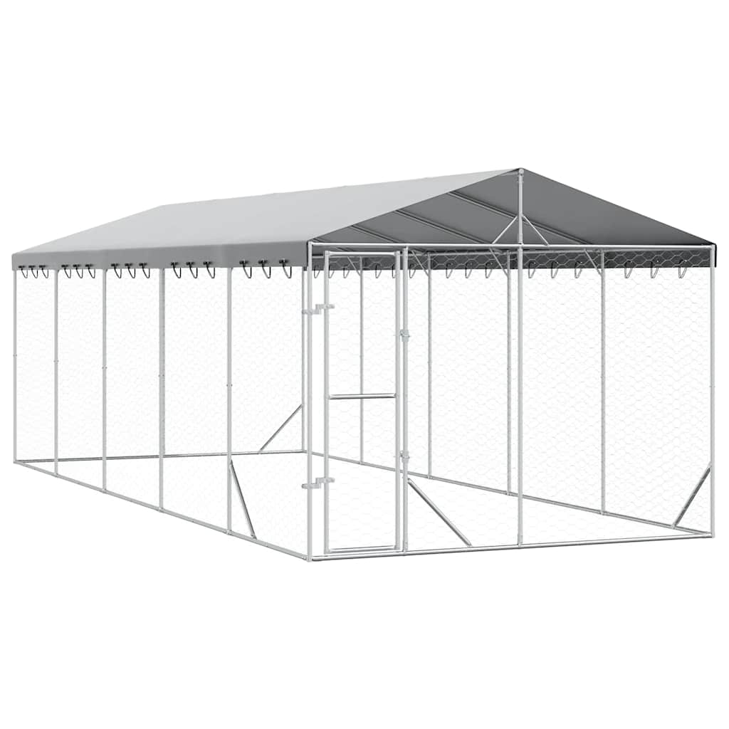 Outdoor-Hundezwinger mit Dach Silber 3x1,5x2,5m Stahl Verzinkt