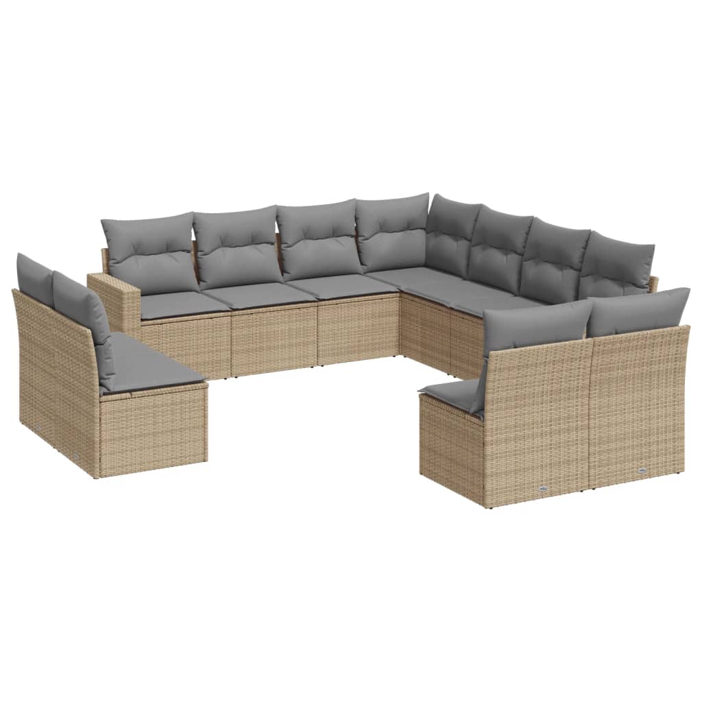 11-tlg. Garten-Sofagarnitur mit Kissen Schwarz Poly Rattan