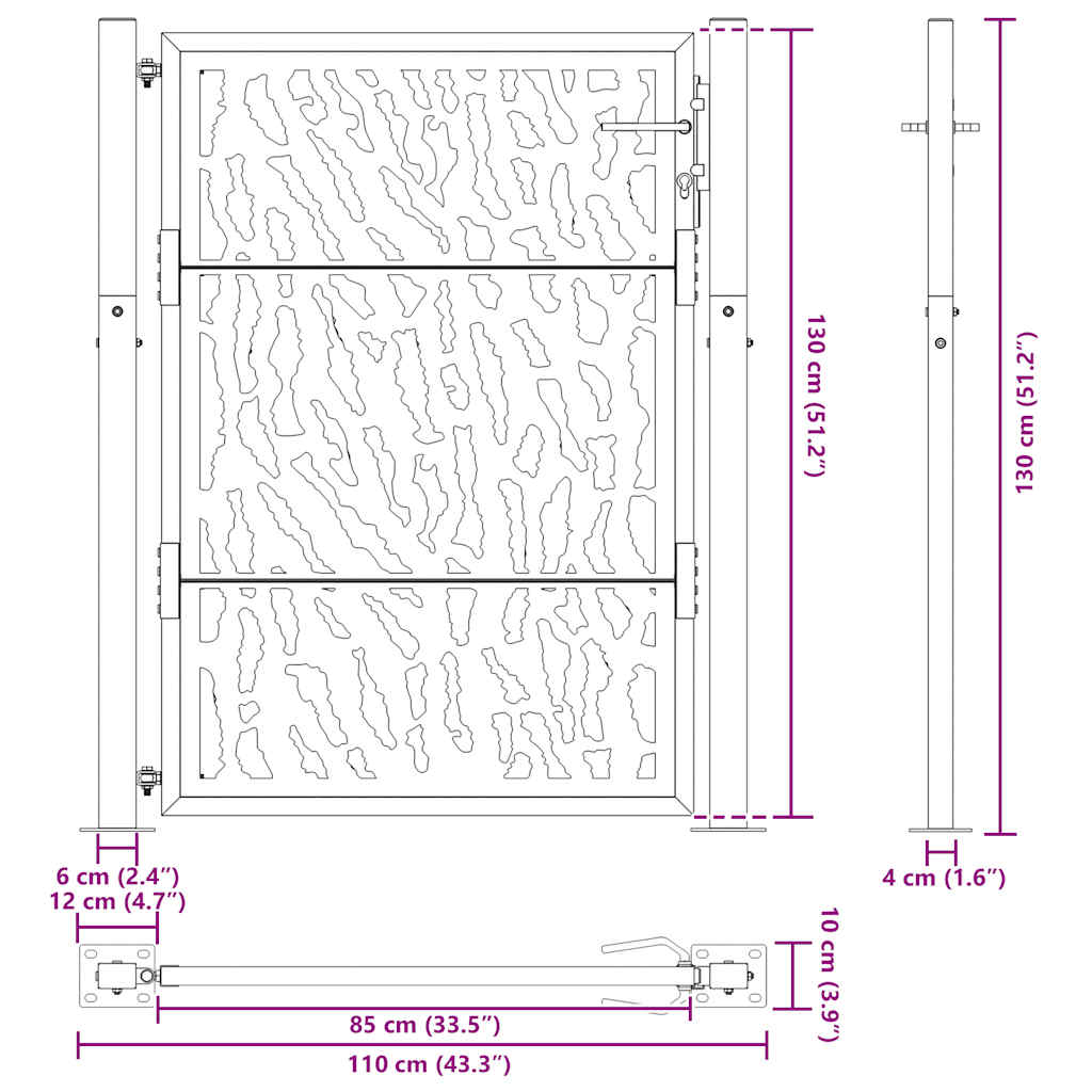 Gartentor Schwarz 100x100 cm Stahl Lichtdesign
