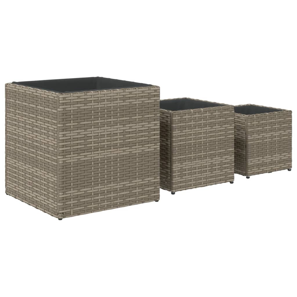 Pflanzkübel 3 Stk. Schwarz Poly Rattan