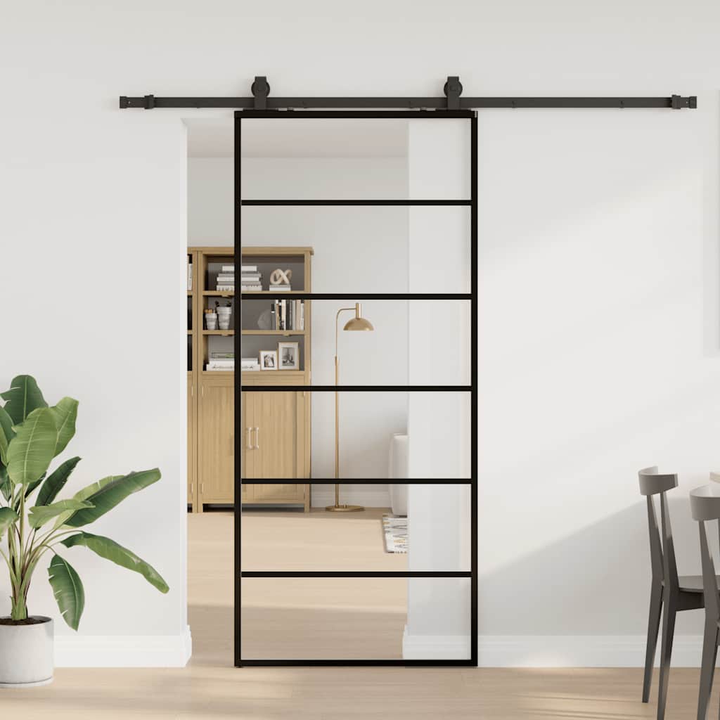 Schiebetür mit Beschlag Schwarz 76x205 cm ESG-Glas