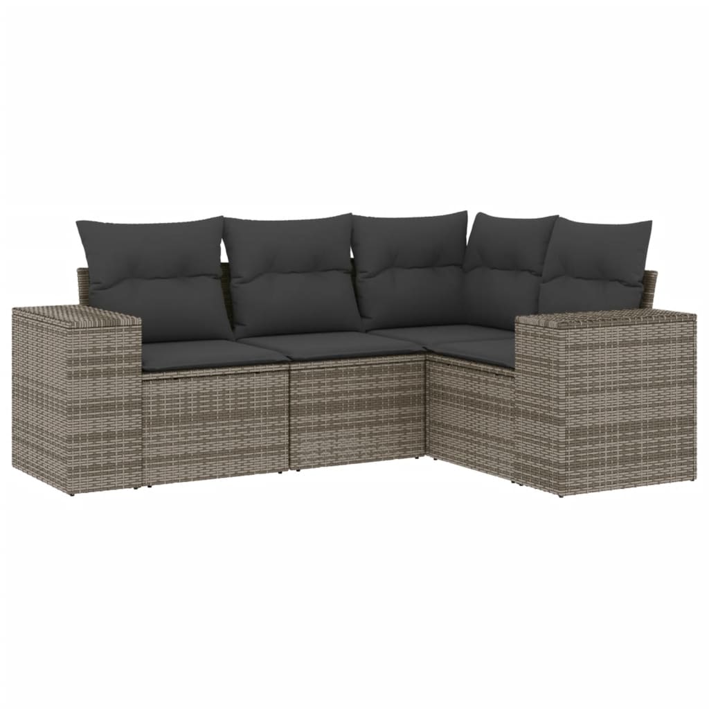 4-tlg. Garten-Sofagarnitur mit Kissen Schwarz Poly Rattan