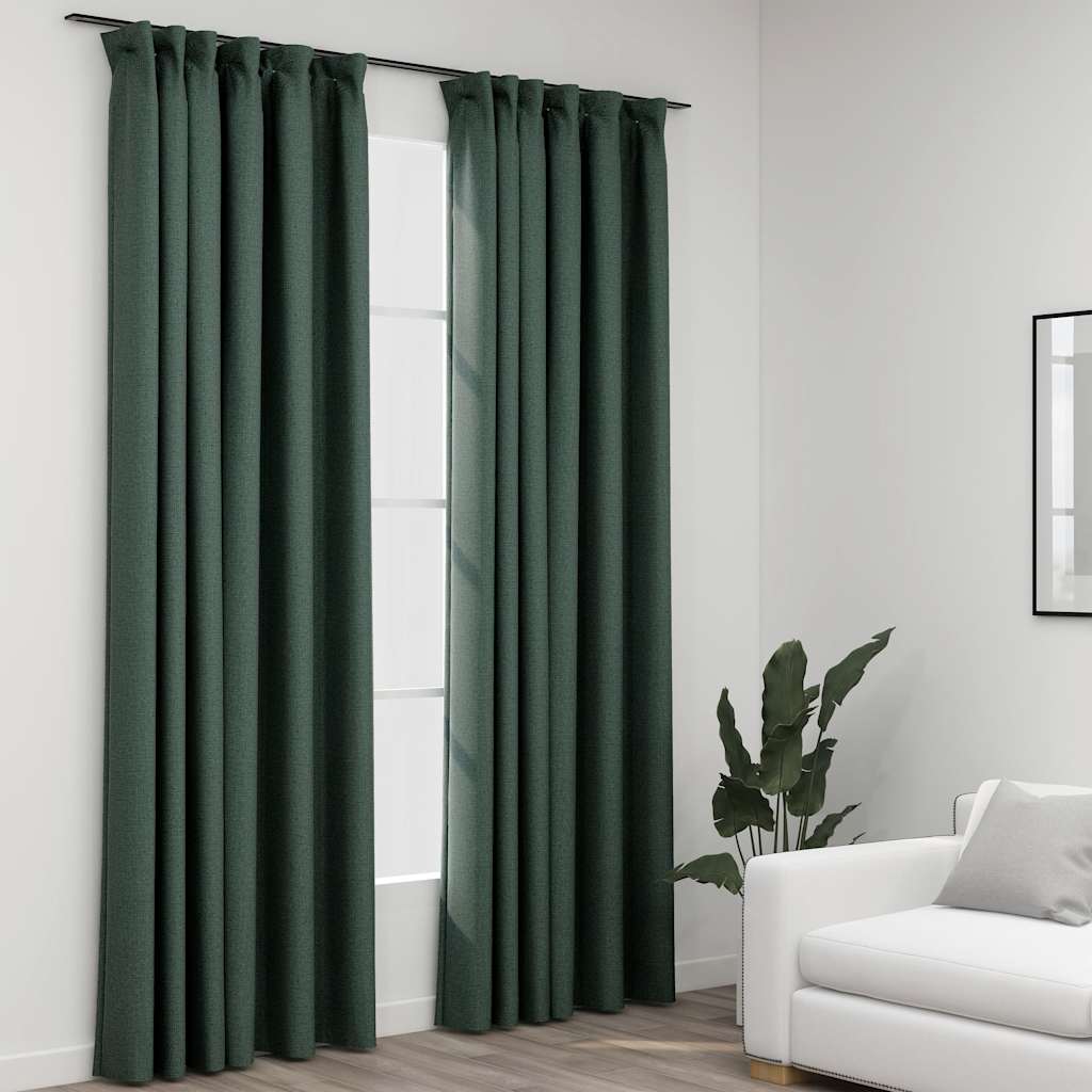 Verdunkelungsvorhänge Haken Leinenoptik 2Stk. Schwarz 140x175cm