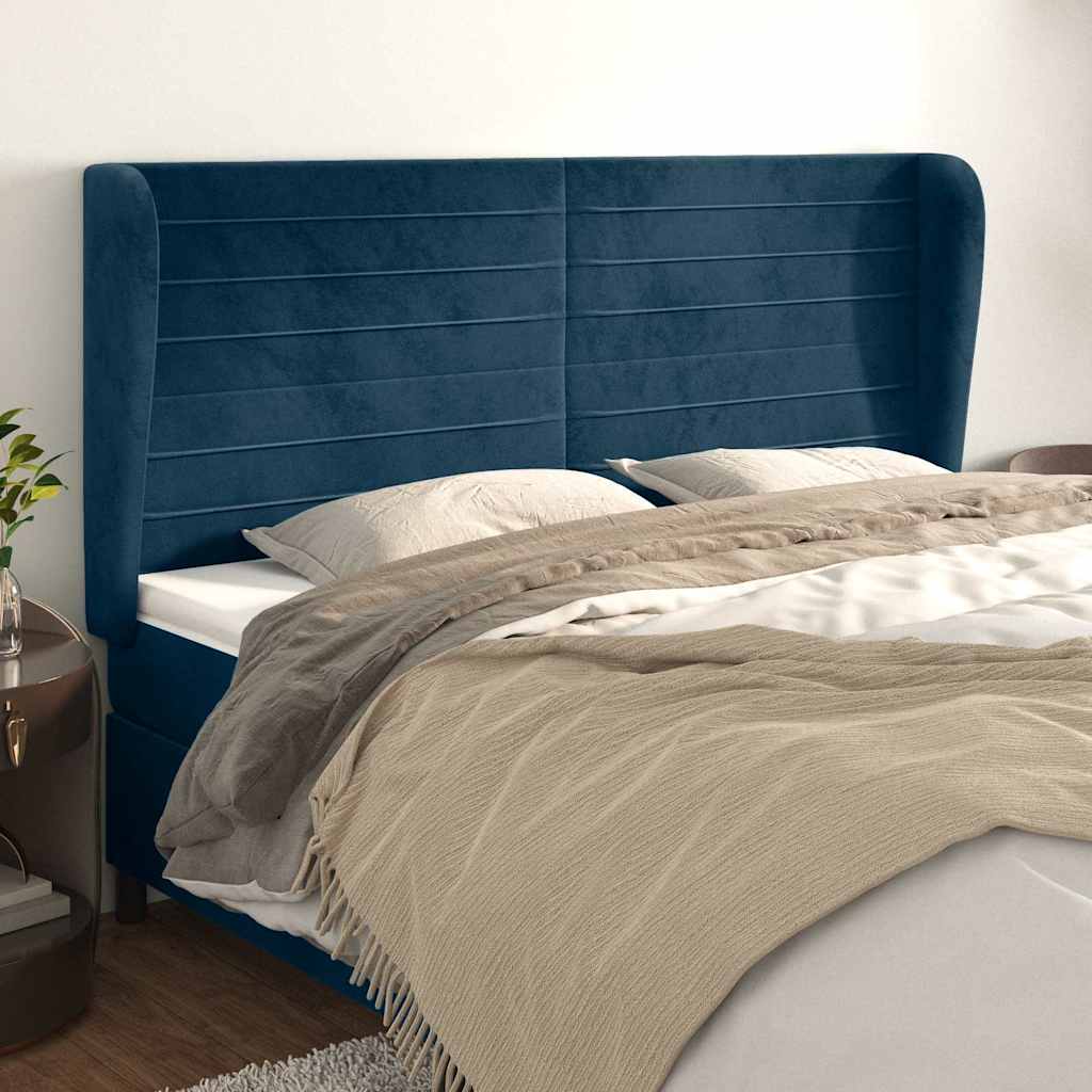 Kopfteil mit Ohren Dunkelblau 203x23x118/128 cm Samt