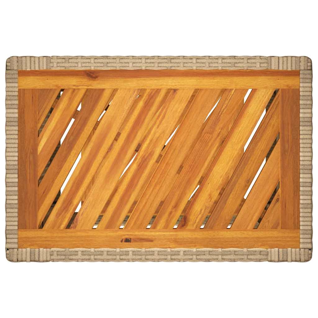 Garten-Beistelltisch mit Holzplatte Schwarz Poly Rattan