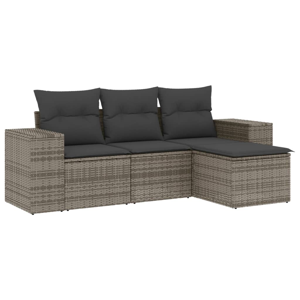 4-tlg. Garten-Sofagarnitur mit Kissen Schwarz Poly Rattan